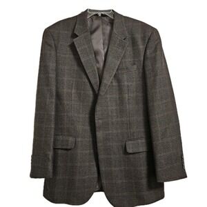 Jos. A. Bank Blazer Mens 44L Brown Wool Windowpane Plaid Sport Coat Two Button
